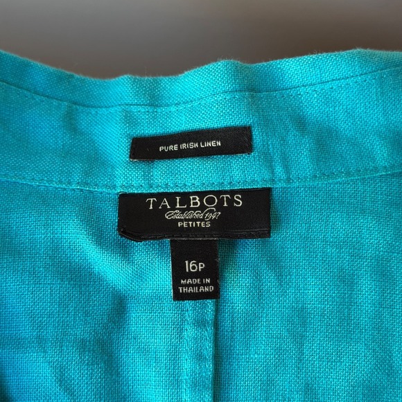 Talbots Blouse Pure Irish Linen Women 16p Petite Button Up Minimalist Resort - Picture 2 of 5